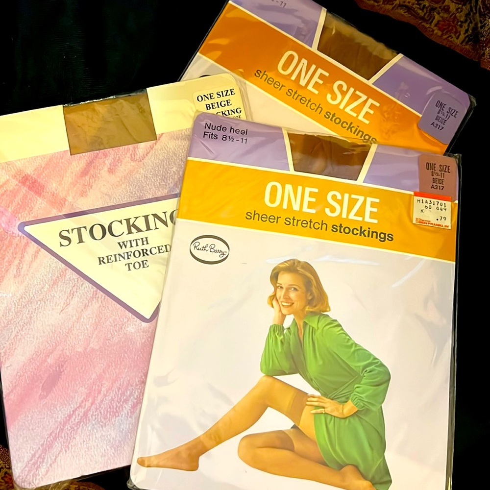 VINTAGE Pantyhose + Thigh Highs Straight/ Average Sizes Lot of 3